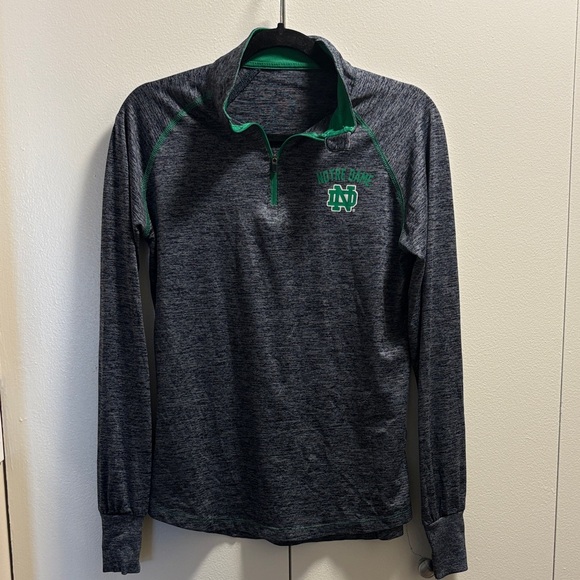 Tops - Notre Dame Gray and Green Quarter-Zip Pullover
